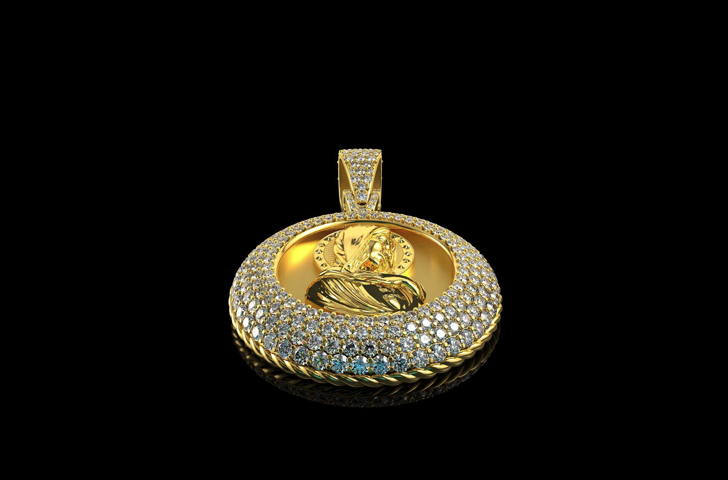 14K Solid Gold Diamond St. Mary Pendant / Diamond Saint Mary Pendant with Diamonds / Gift for Her