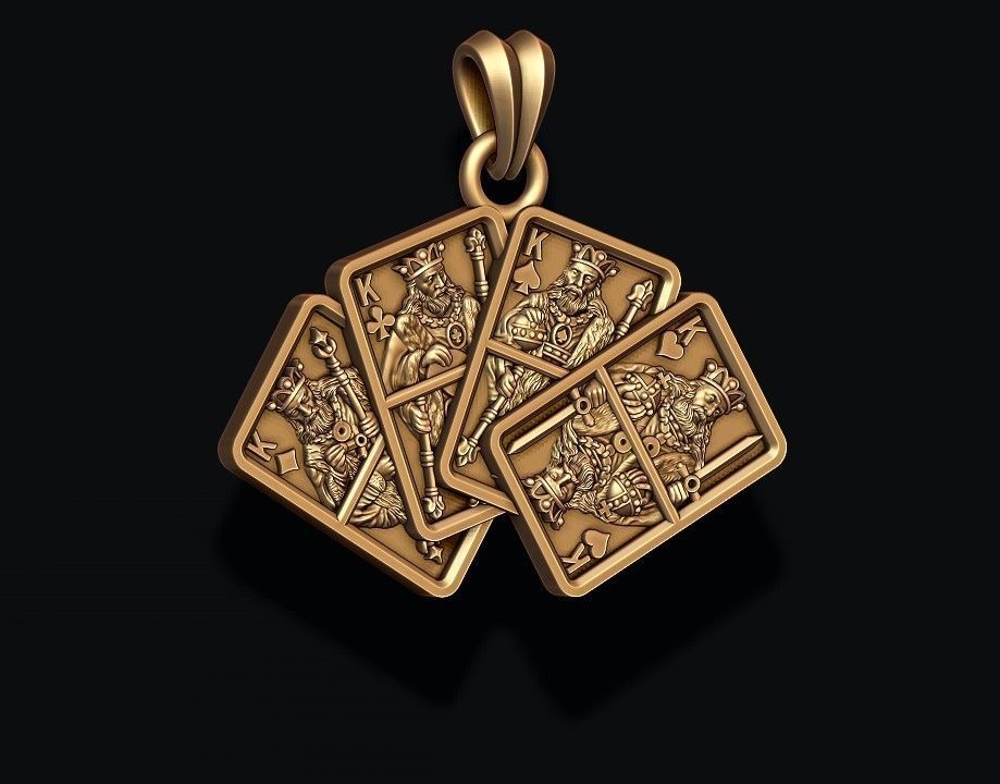 14k Solid Gold Deck of Kings Pendant / Gold Deck of Kings Necklace / Unique Deck of Kings Necklace / Playing Card Necklace / Unisex Pendant