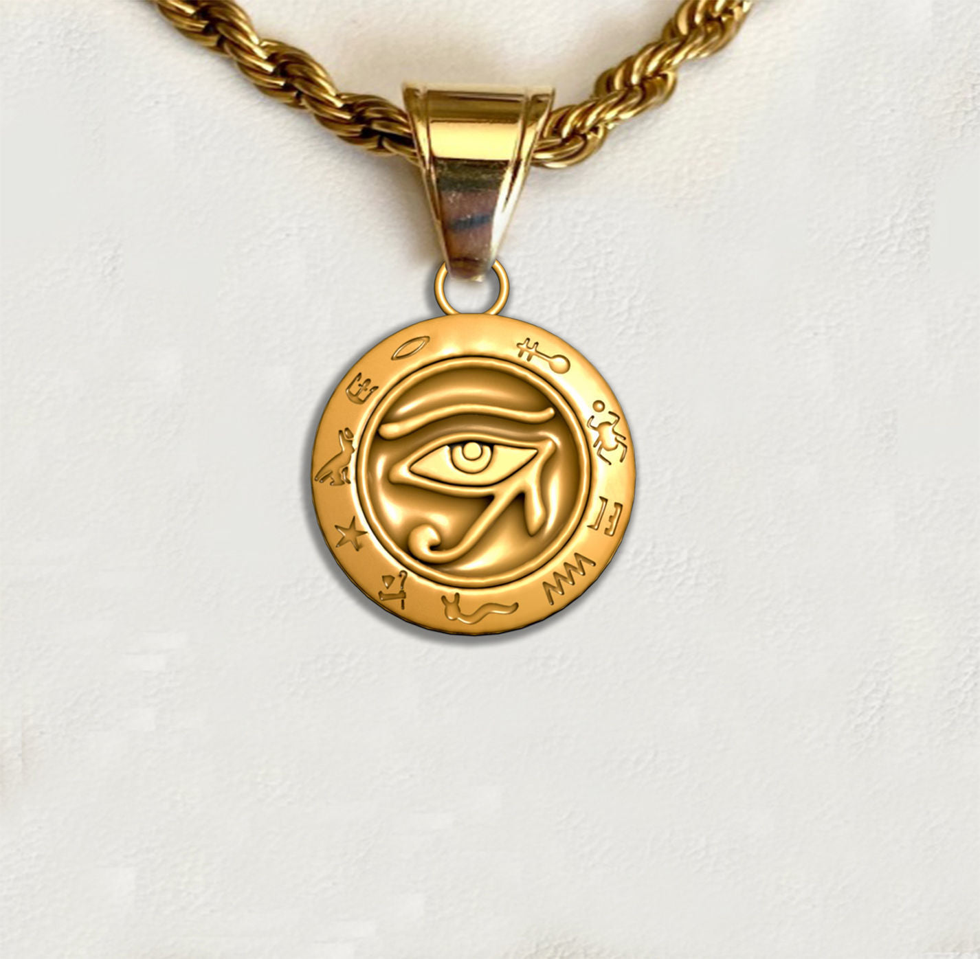 14K Solid Gold Pharaonic Eye Horus Ancient Egypt Necklace / Ancient Pharaonic Egyptian Eye Pendant / Unisex Necklace