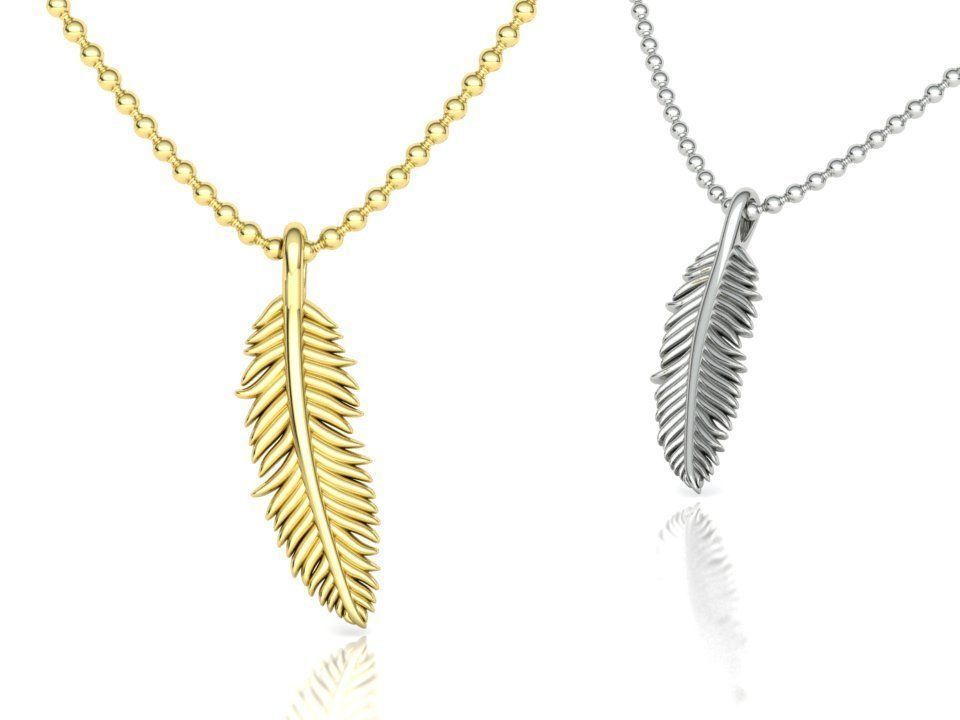 14K Solid Gold Feather Pendant / Gold Feather Necklace / 14K Gold Feather Pendant for Her / Feather Necklace for Her / 21mm X 5mm - JewelsnGlitters