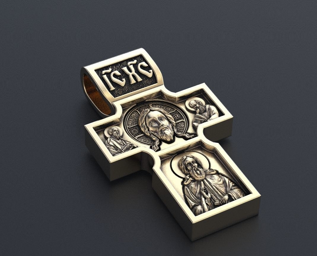 14k Solid Gold Jesus Christ Cross Pendant / Jesus Christ and Saints Pendant / Jesus Necklace / 14K Gold Cross / Unisex Gold Cross