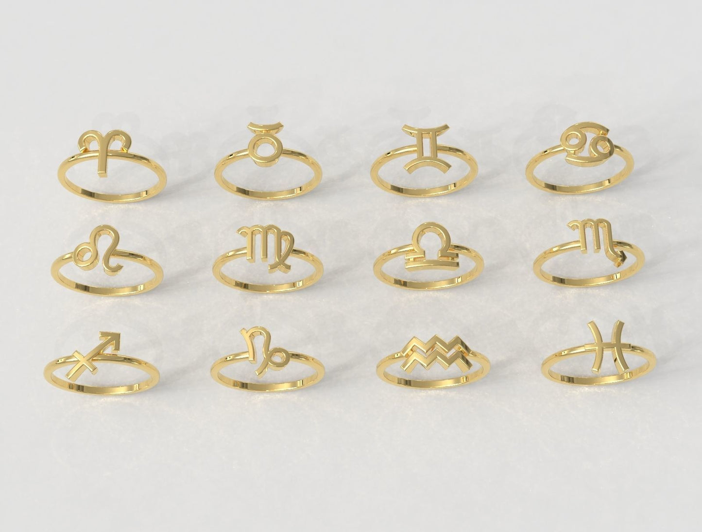 14K Solid Gold Zodiac Sign Ring / Horoscope Ring / Zodiac Sign Band / Horoscope Ring for Her / Gift for Her - JewelsnGlitters