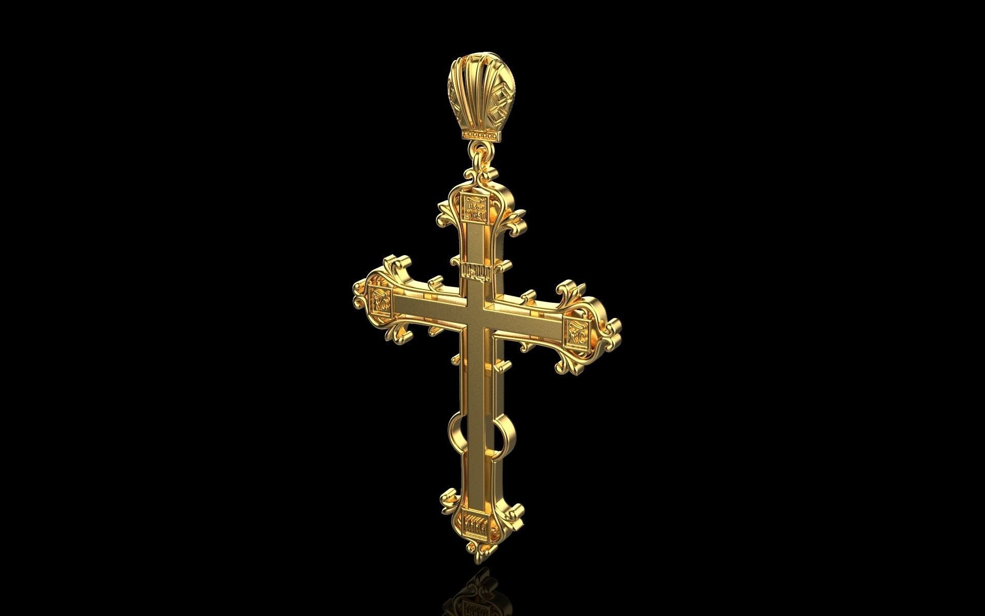 14K Solid Yellow Gold Orthodox Cross Necklace / Crucifix Orthodox Cross Pendant / Unisex Religious Necklace 28mm X 50mm / Gift for Her - JewelsnGlitters