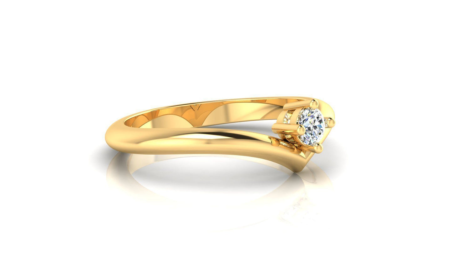 14K Solid Gold Chevron Diamond Ring / 0.10 Carat Diamond Statement Ring for Her / Gift for Her