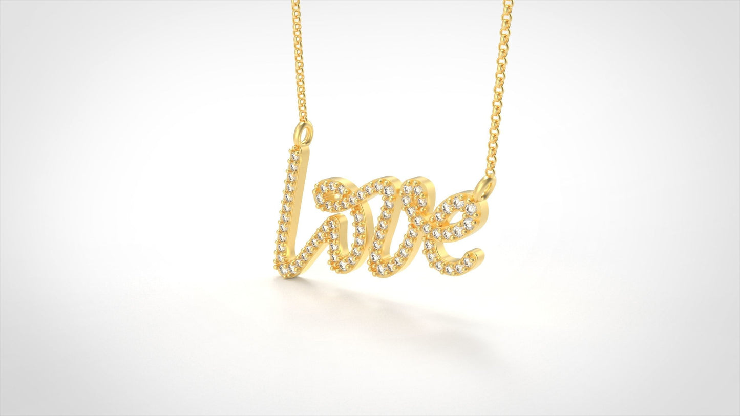 14k Solid Gold Diamond LOVE Necklace for Her / Diamond Love Pendant / Solid Gold Diamond Love Necklace for Her / Gift for Her