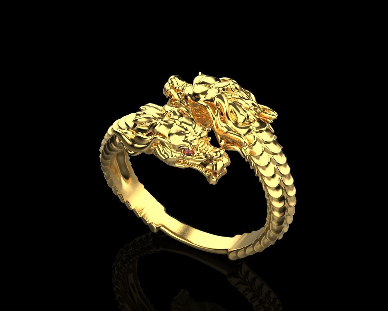 14K Solid Gold Dragon Ring / Dragon Statement Ring with Ruby Eyes / Dragon Statement Diamond Ring / Gift for Her / Gift for Her - JewelsnGlitters