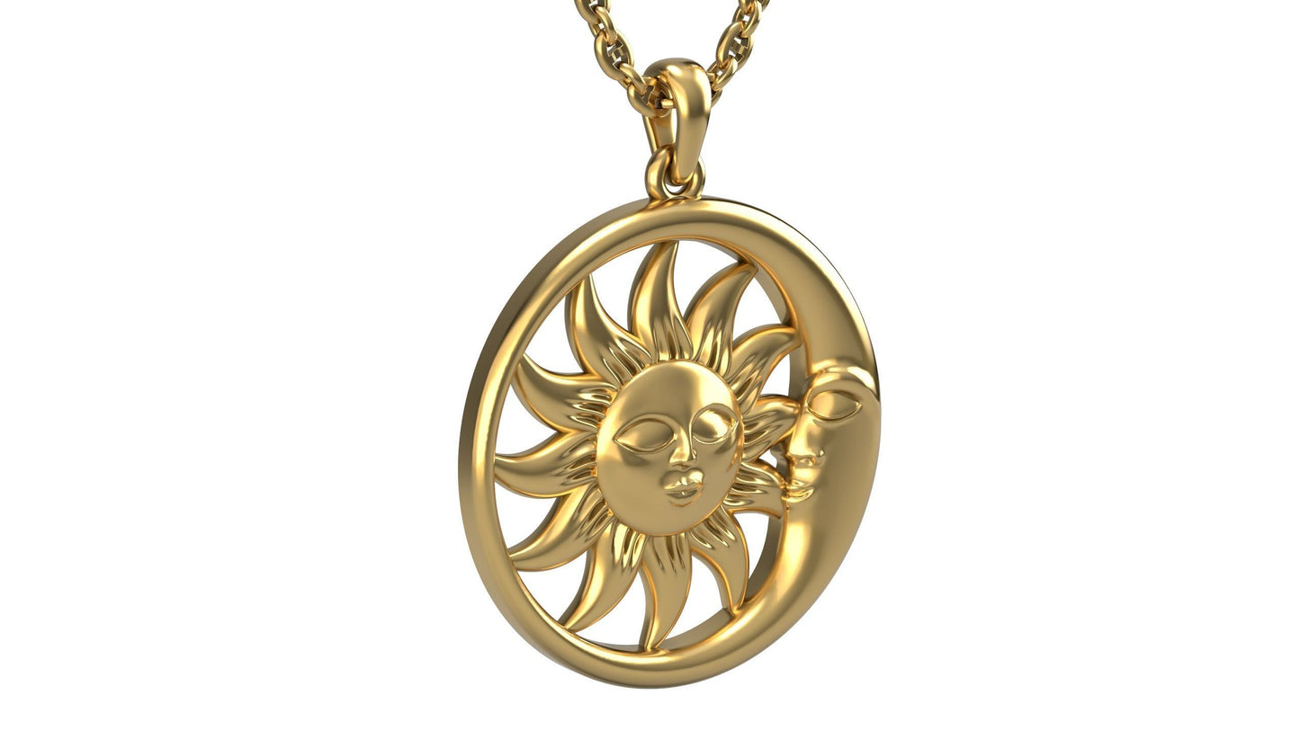 18K Solid Gold Sun and Moon Pendant / Sun and Moon Pendant for Her / Sun with Moon Pendant / Gift for Her / 11 Grams