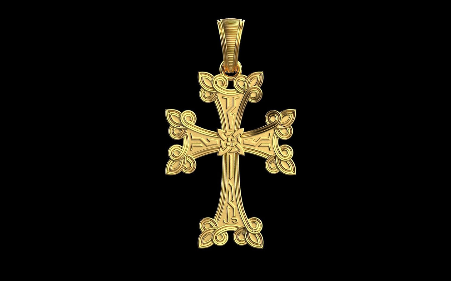 14K Solid Yellow Gold Orthodox Cross Necklace / Crucifix Orthodox Cross Pendant / Unisex Religious Necklace 28mm X 20mm / Gift for Her - JewelsnGlitters