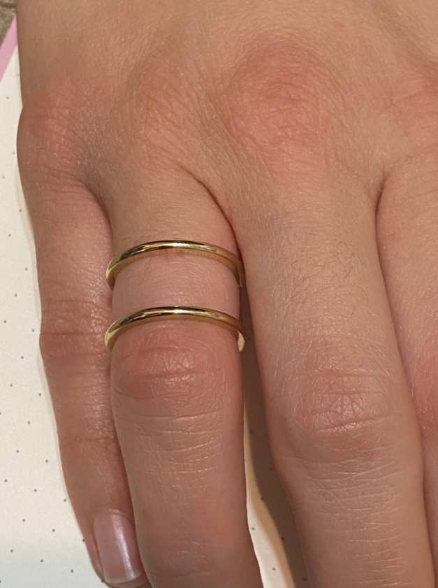 18K Solid Yellow Gold Double Band Ring / Bar Ring / Two Row Stackable Knuckle  Finger Midi Thumb Band / Gap Stacker Ring