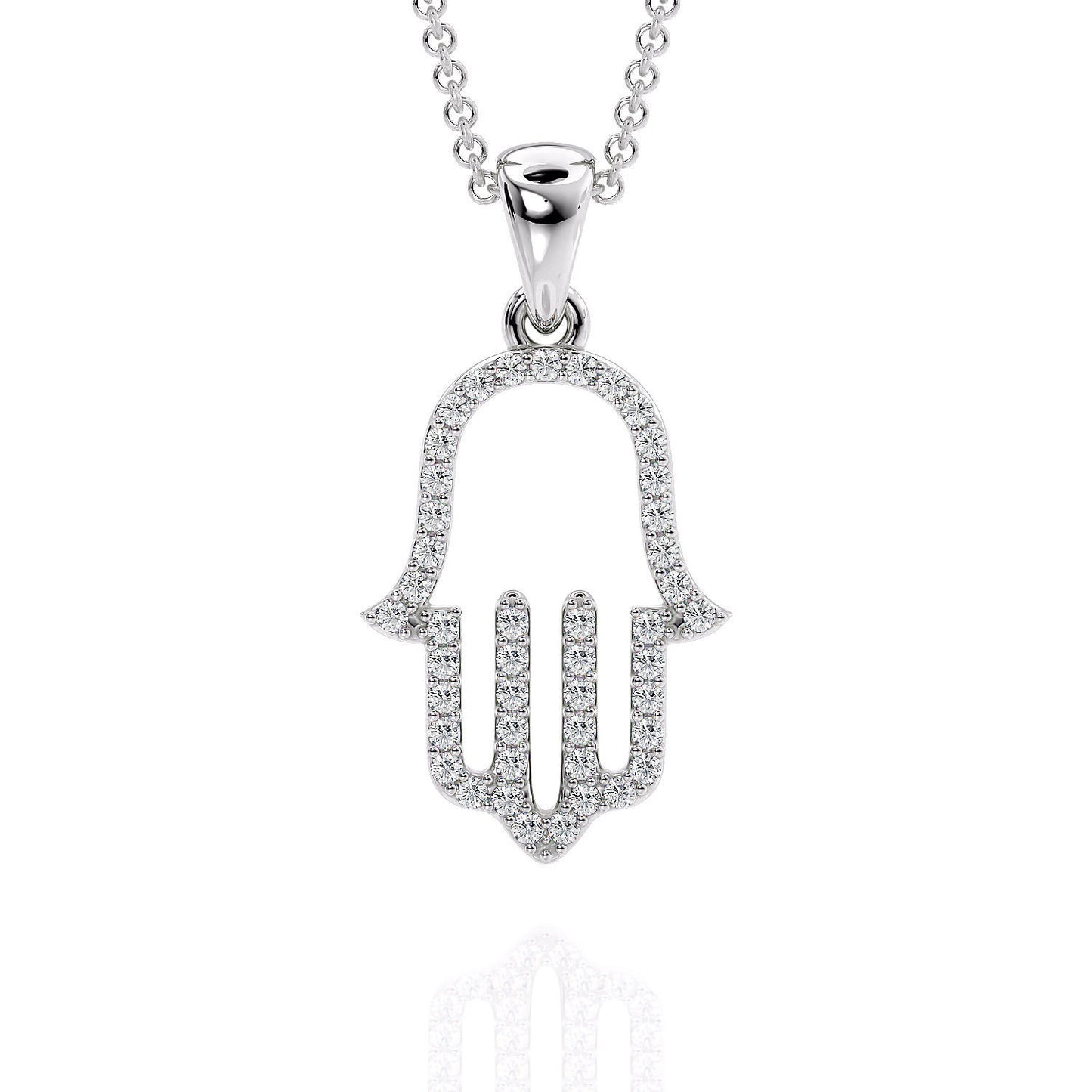 14K Solid Gold Diamond Hamsa Hand Pendant / Hamsa Diamond Charm on Necklace / Gift for Her