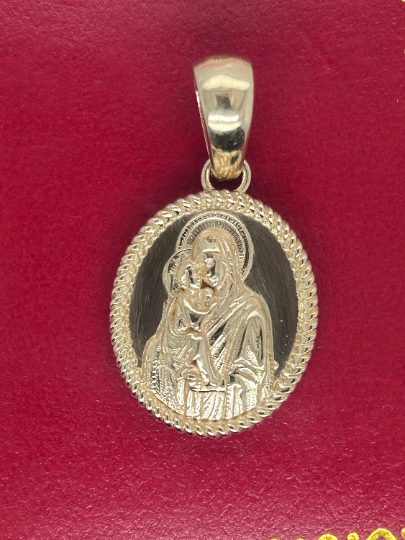 14K Solid Gold Necklace Gold Mary Virgin Pendant / Gold Miraculous Medal Necklace / 14K Solid Yellow Gold Saint / Mother Mary Necklace - JewelsnGlitters