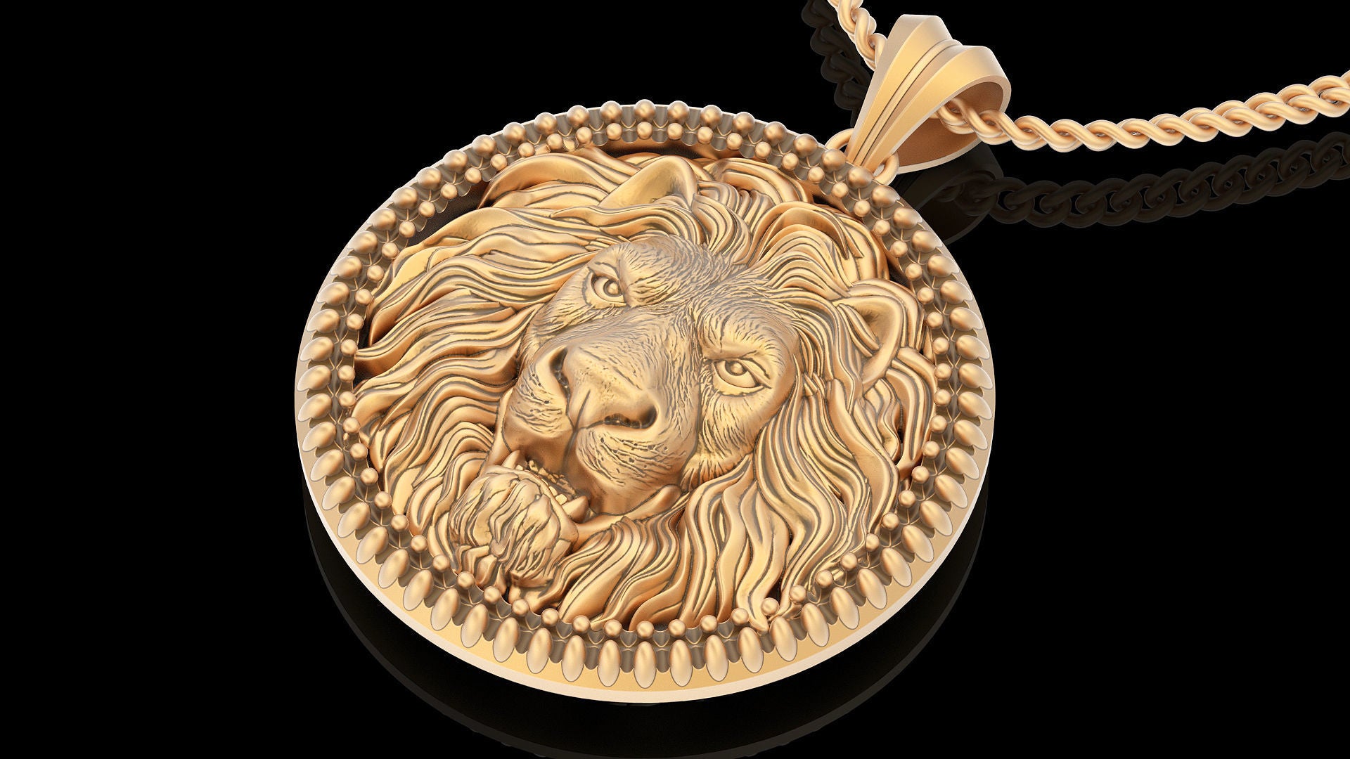 14k Solid Gold Lion Pendant / Gold Lion Necklace / Lion Head Necklace / Lion Jewelry / Lion Hand Made Necklace / Unisex Great Gift Idea - JewelsnGlitters