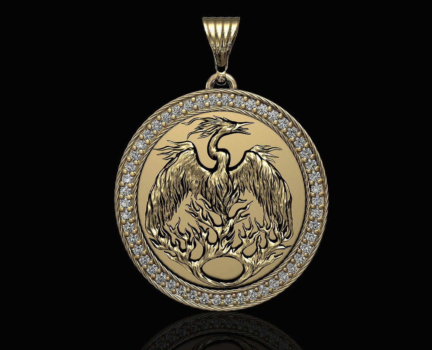 14k Solid Gold Phoenix Pendant with Diamonds / Diamond Phoenix Round Necklace / Diamond Phoenix Necklace / Diamond Phoenix Bird Jewelry - JewelsnGlitters