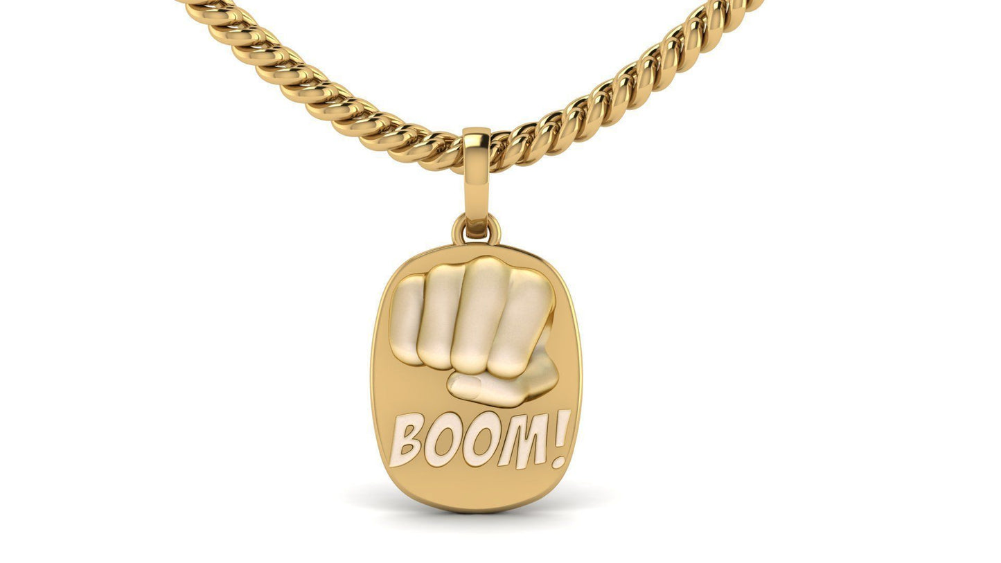 14K Solid Gold BOOM Fist Pendant / Gold Fist Necklace / 14k Gold Fist Necklace / Fist Jewelry / Unisex Necklace - JewelsnGlitters