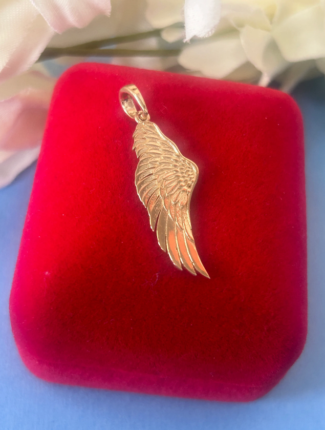 14K Solid Gold Angel Wing/ Gold Angel Wing Pendant / Gold Angel Wing Necklace / Minimalist Angel Gold Wing for Her