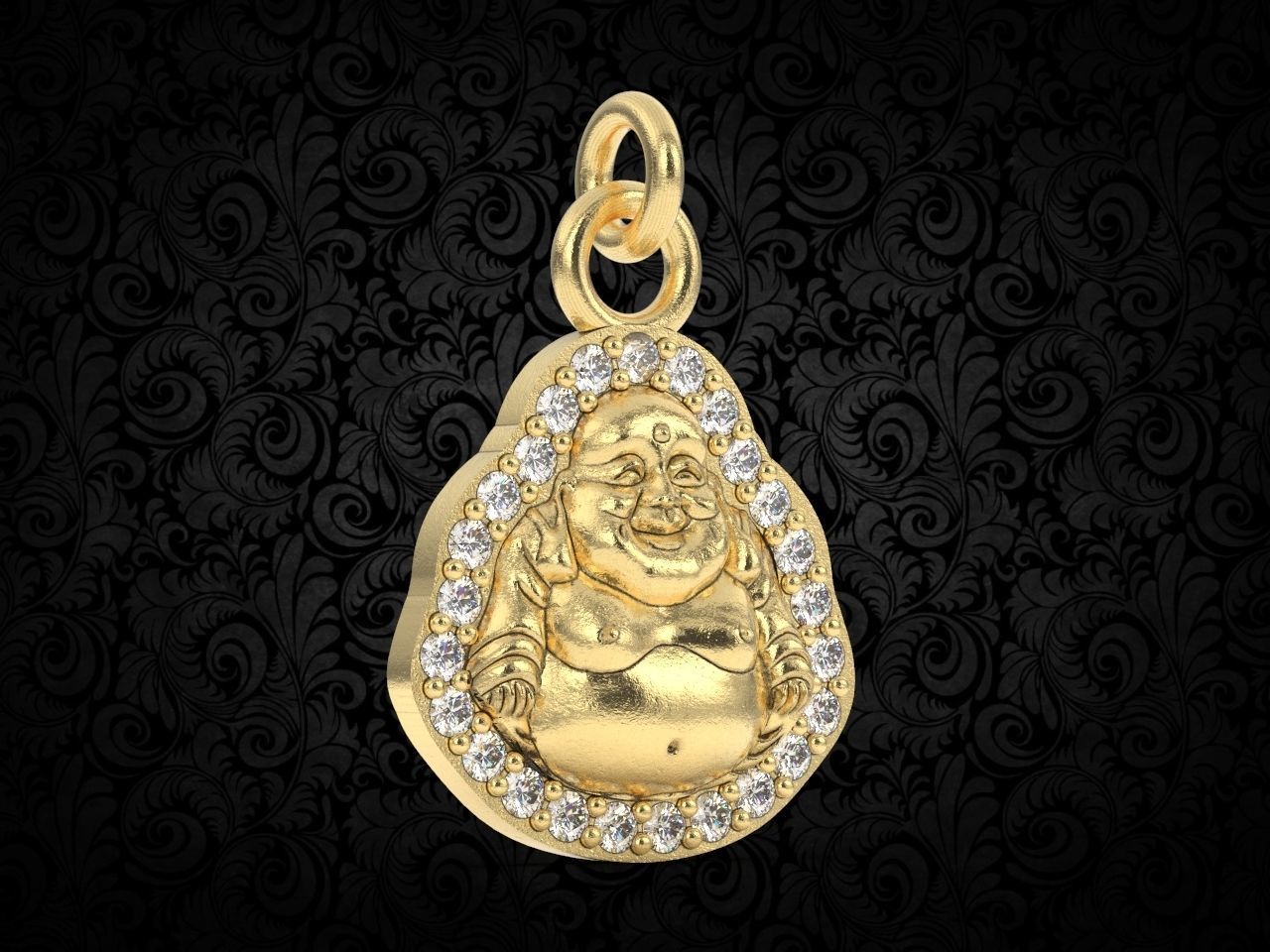 14k Solid Gold Happy Buddha Pendant with Diamonds, Buddha Charm Pendant, Unisex Buddha Pendant, Gift for Her