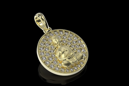 14K Solid Gold Round Diamond Buddha Pendant/Buddha Diamond Necklace 17mm x 17mm - JewelsnGlitters