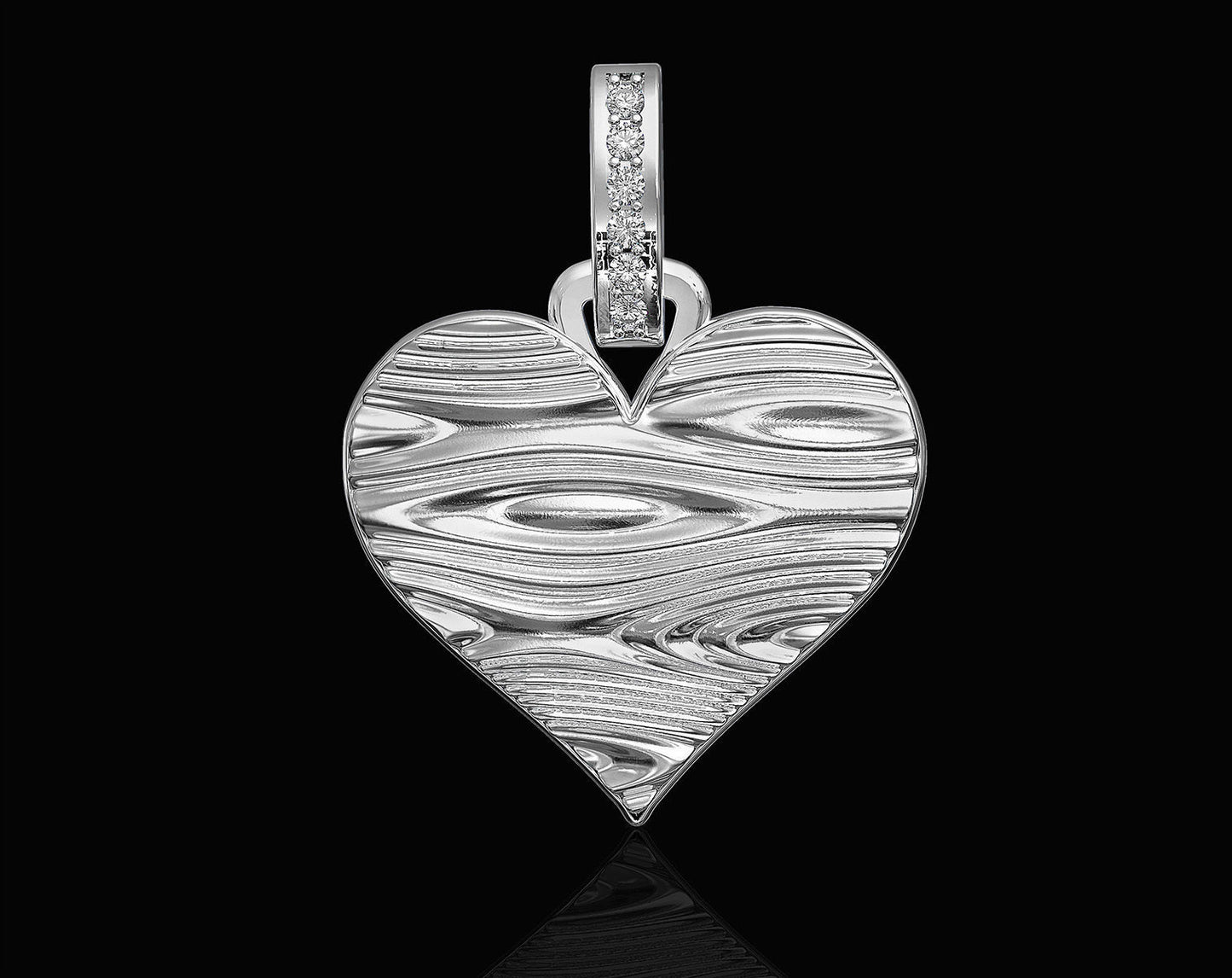 14K Solid Gold Heart Pendant with Diamonds / Diamond Heart Pendant / Textured Heart Pendant with Diamonds / Gift for Her