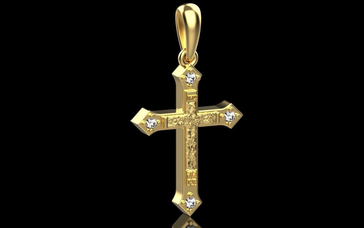 14K Solid Yellow Gold Orthodox Diamond Cross Necklace / Crucifix Orthodox Cross Pendant / Unisex Religious Necklace 25mm X 14mm/Gift for Her - JewelsnGlitters