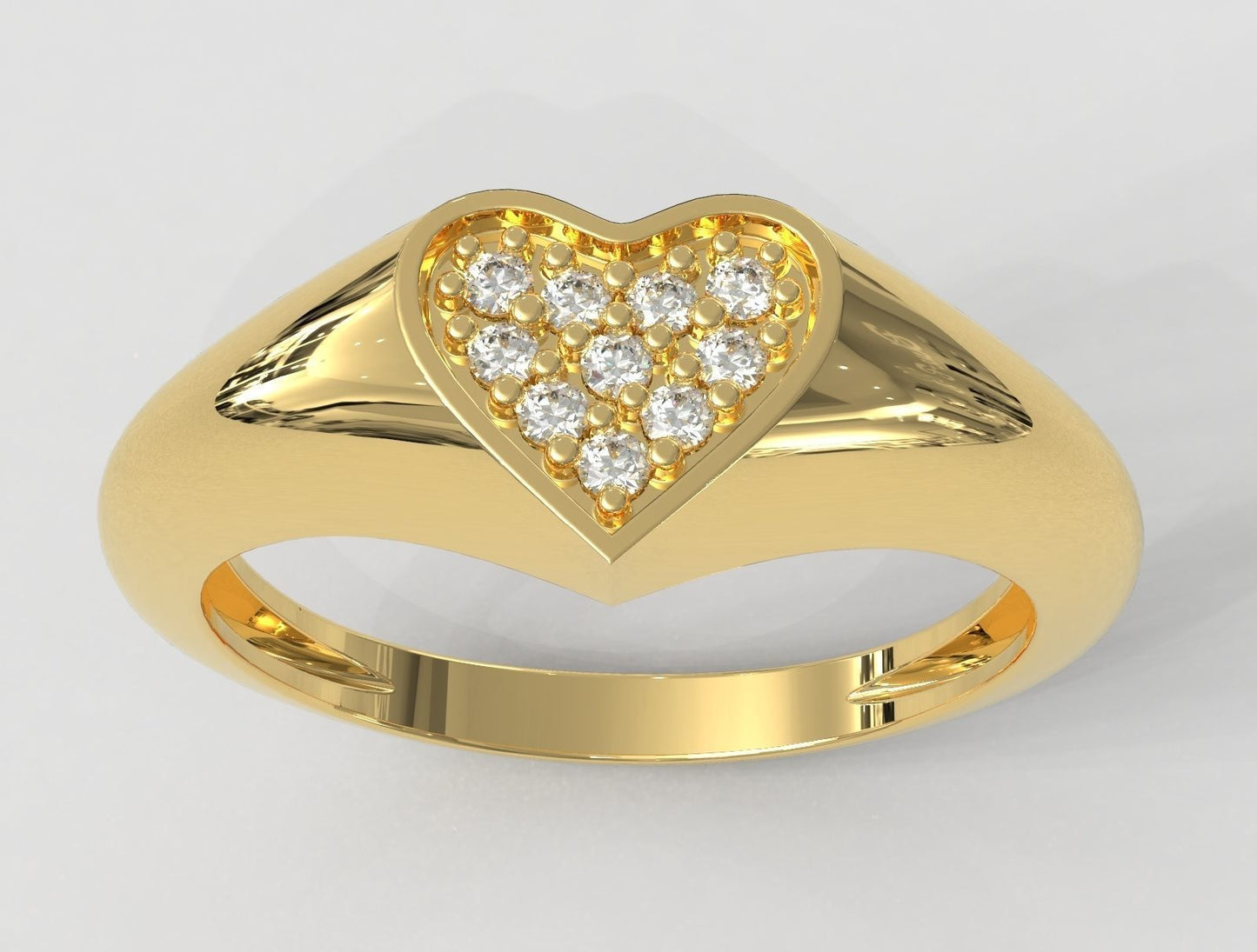 14k Solid Gold Heart Shape Diamond Signet Ring .10 Carat / Diamond Signet Ring / Gold Signet Ring for Her / Signet Diamond Ring