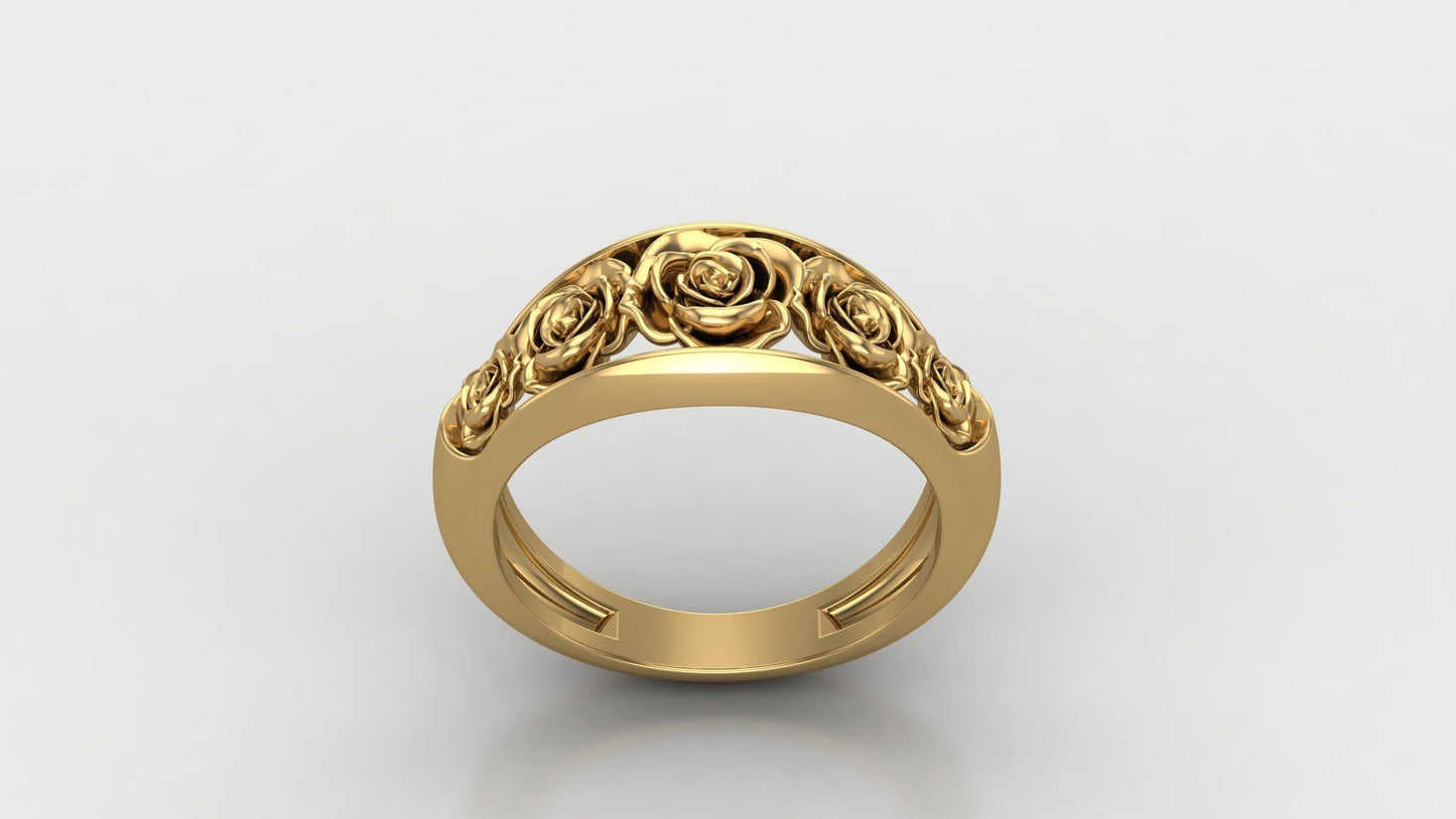 14K Solid Gold Rose Design Ring / Rose Ring for Her / Solid Gold Stackable Rose Band / Flower Rose Ring / Gift for Her