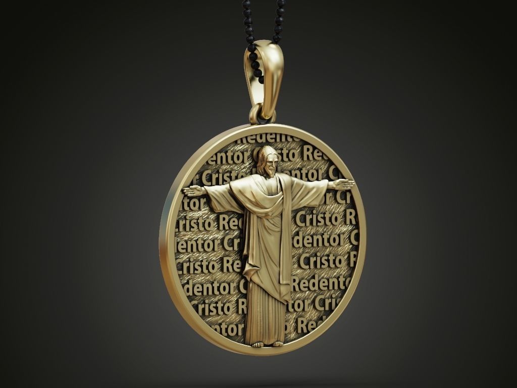 14K Solid Gold Pendant Cristo Redentor / Jesus Redeemer Pendant / Round Cristo Redentor Pendant / Gift for Her