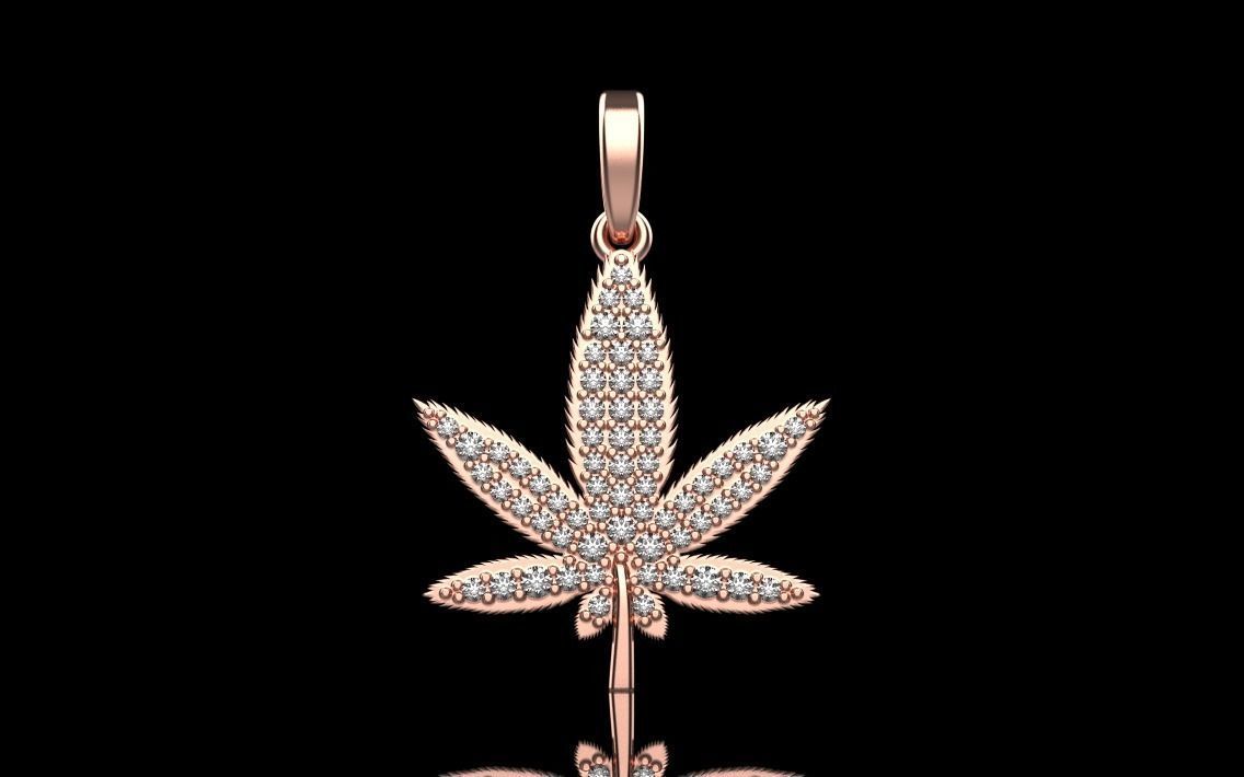 14K Solid Gold Diamond Marijuana Pendant / Diamond Cannabis Leaf Necklace / Gold Weed Necklace with Diamonds / Great Gift - JewelsnGlitters