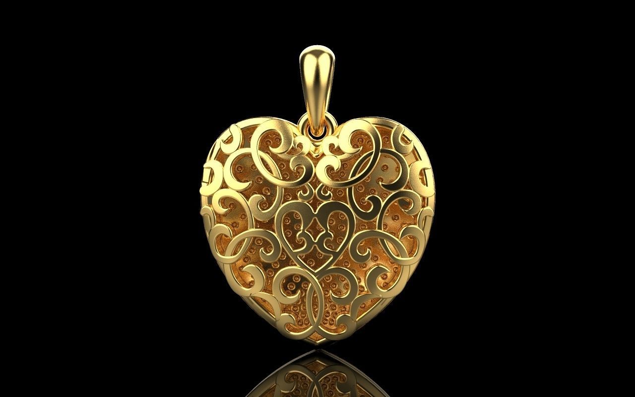 14K Solid Yellow Gold Filgree Design Heart Necklace / Gold Heart Pendant / Stylish Heart Pendant for Her / Gift for Her / 20mm X 26mm - JewelsnGlitters