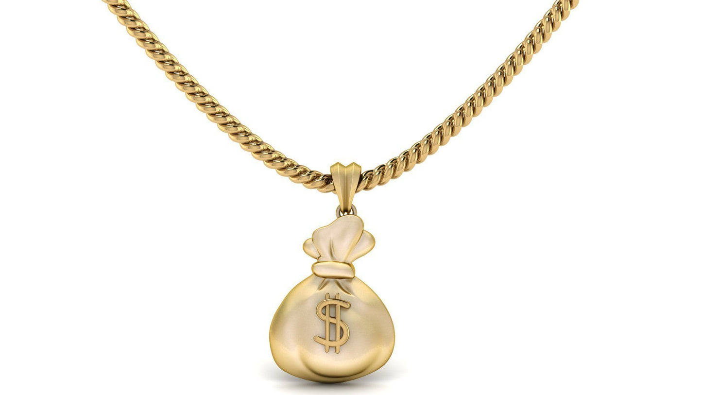 14K Solid Gold Gold Money Bag Pendant / Dollar Sign Money Sack Necklace/ Money Bag Necklace with Dollar Sign / Gift for Her - JewelsnGlitters