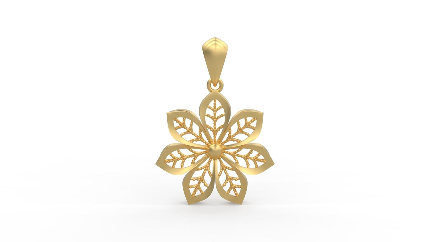 14K Solid Gold Flower Necklace / Gold Flower Pendant / Gold Flower Jewelry for Her / Gift for Her