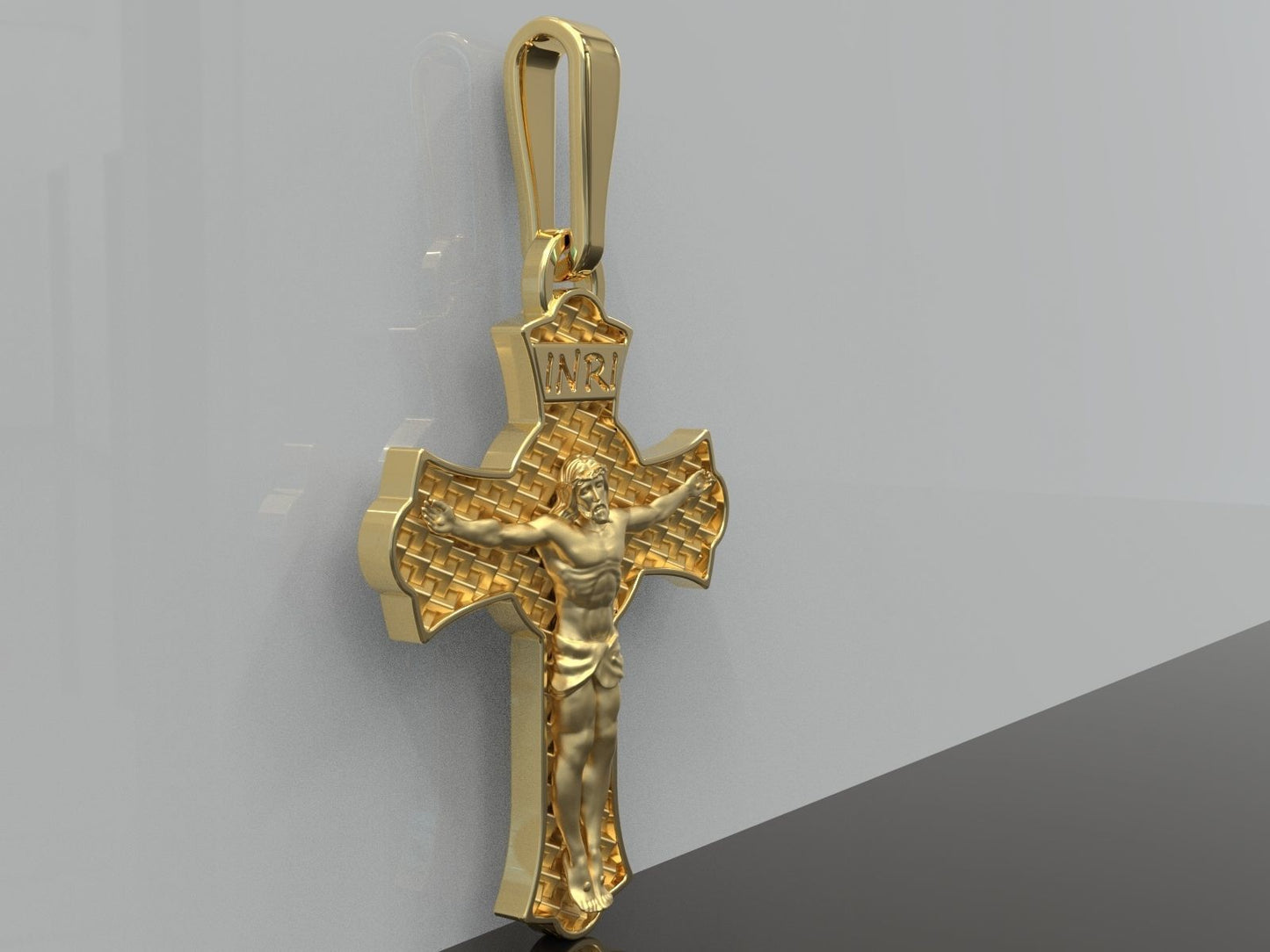 14K Solid Gold Jesus Pendant / Gold Cross Pendant / Gold Cross / Unisex Cross Pendant