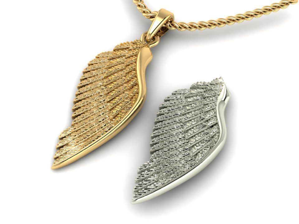 14K Solid Gold Angel Wing / Angel Wing Gold Necklace / Gold Angel Wing Pendant / Angel Wing for Her / 13.77mm X 31.38mm - JewelsnGlitters