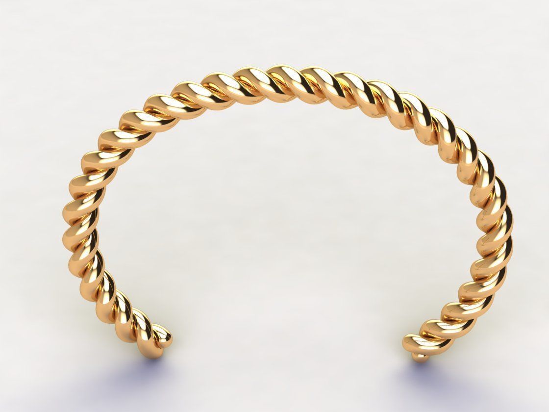 14K Solid Gold Twisted Cuff Bracelet / Gold Twisted Cuff Bracelet / 14K Gold Cuff Bracelet / Gift for Her / Inner Diameter 70mm X 57mm