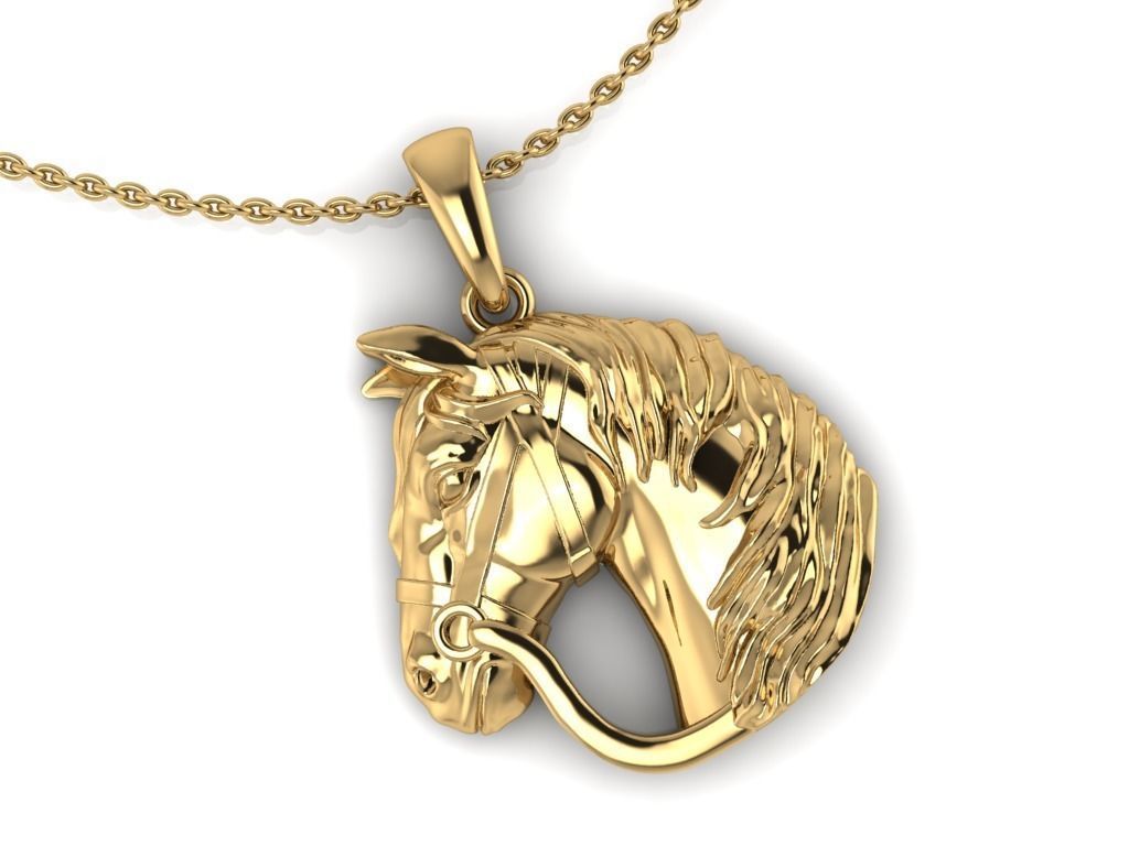 14K Solid Gold Horse Pendant/ Horse Necklace/ Gold Horse Head Pendant/ Horse Necklace