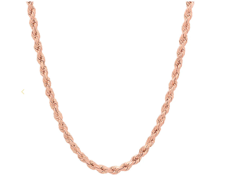 14k Solid Gold Diamond Cut Rope Chain 4.0mm