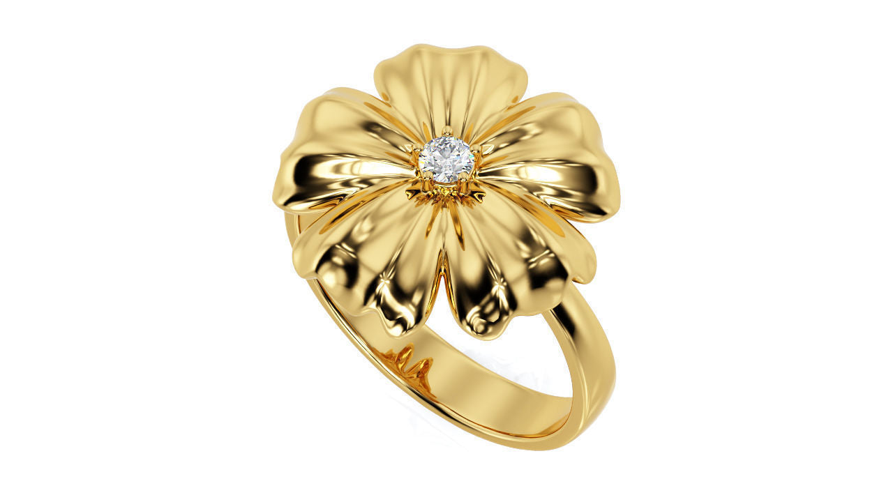 14K Solid Gold Flower Design Diamond Wedding Ring / Gold Flower Diamond Ring for Her / Solid Gold Diamond Ring with Flower Design