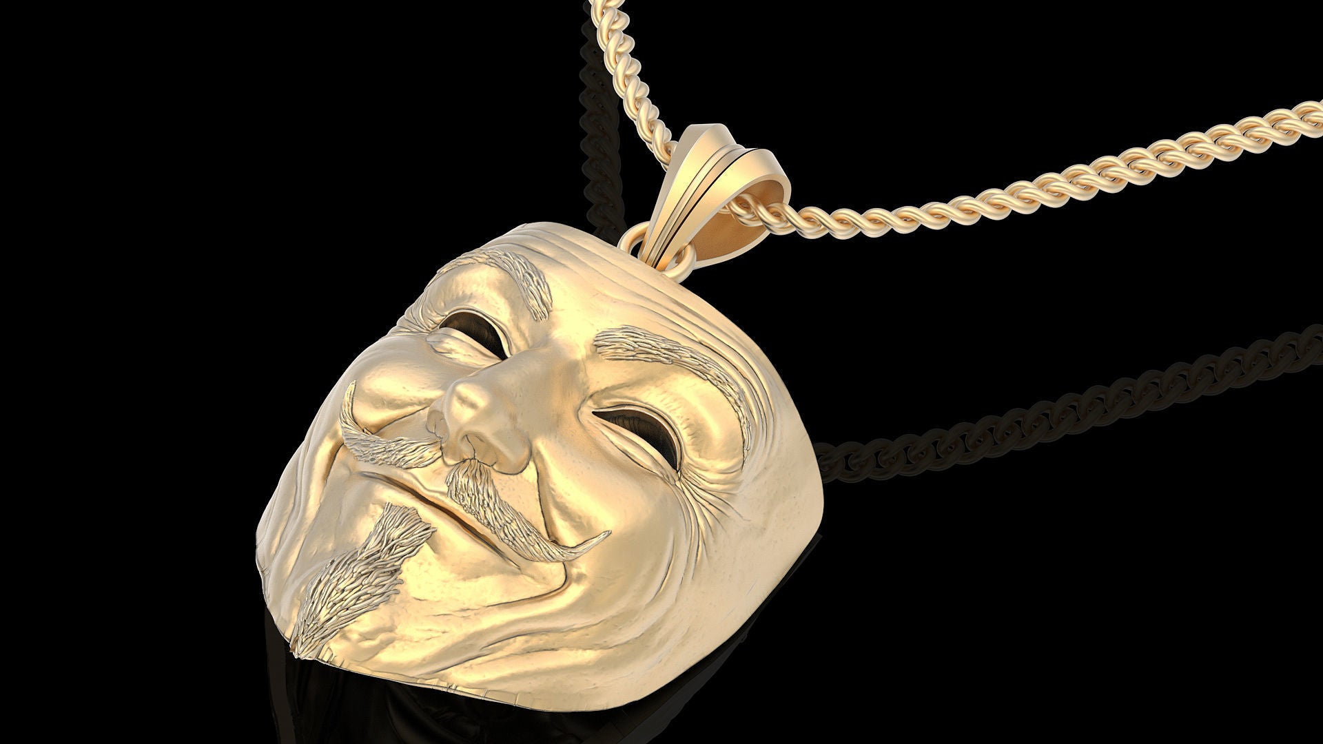 14k Solid Gold Black knight Vendsta mask pendant / Gold Knigth Vendsta Necklace / 24mm X 30mm / 12 Grams / Great Gift idea - JewelsnGlitters