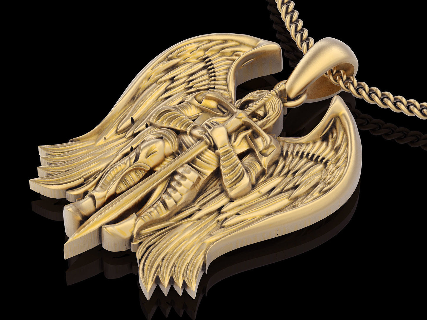 14K Solid Gold Angel Warrior with Sword / Gold Warrior and Sword / Gold Warrior Angel with Sword / Gift for Him / Gold Pendant for Him