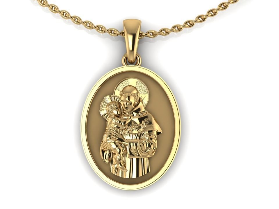 14K Solid Gold Saint Anthony Pendant 20mm X 16mm / Gold St Anthony Necklace / 14K Solid Yellow Round Gold St. Anthony Necklace