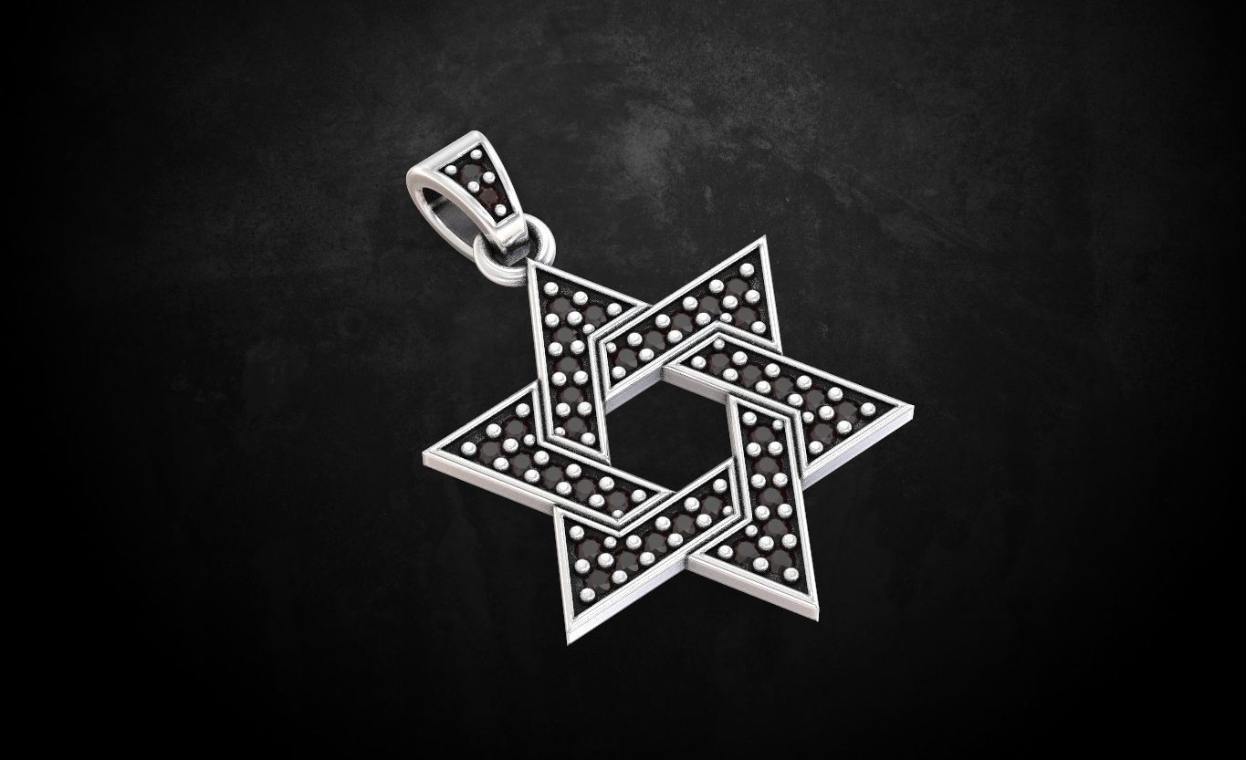 14K Gold Black Diamond Star of David Pendant 0.40 Carat / Star of David Diamond Necklace / Diamond Jewish Star Necklace with Black Diamonds