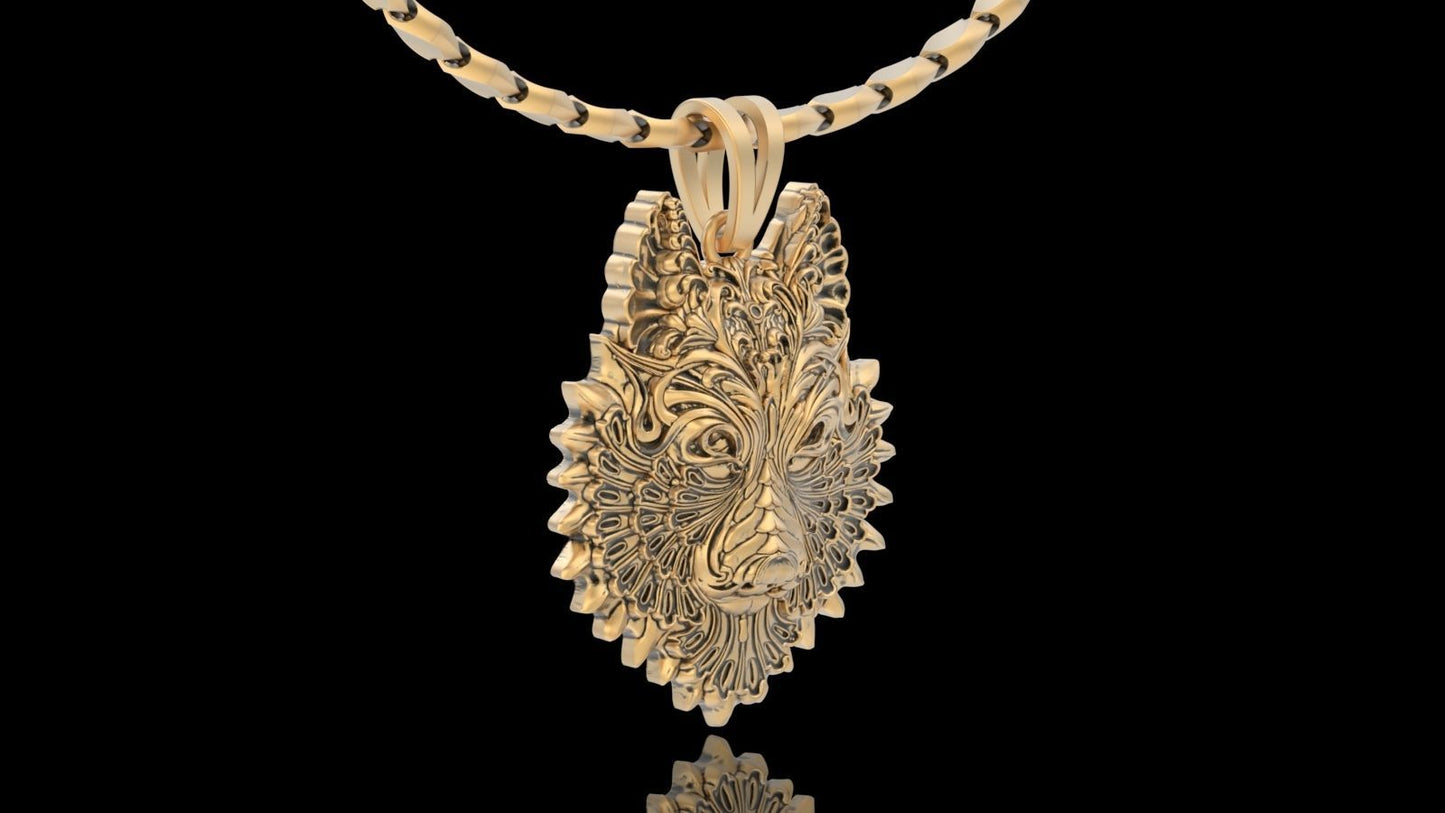 14K Solid Gold Wolf Pendant / Gold Wolf and Necklace / 14K Solid Wolf Design Necklace / Unisex Wolf Pendant / Great gift idea - JewelsnGlitters