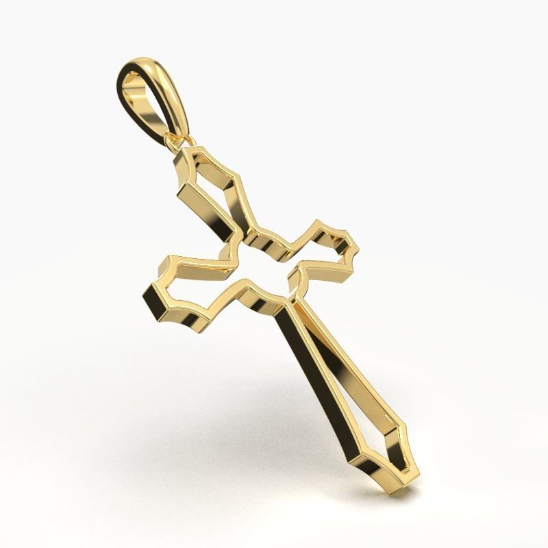 14K Solid Gold Cross Pendant / Unique Design Cross Pendant / Unisex Cross Pendant / Gift for Her