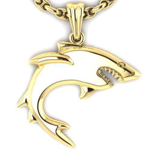 14K Solid Gold Shark Pendant/ Gold Shark Necklace / 14K Solid Yellow Gold Shark Necklace / 31mm X 27mm / Gift for Her - JewelsnGlitters