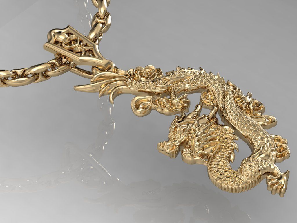 14K Solid Gold Dragon Pendant / Dragon Necklace / Gold Diamond Dragon / Unisex Dragon Pendant / 32mm X 16mm / Gift for Her / Gift for Him