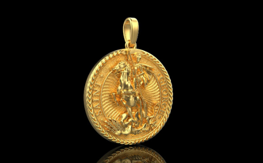 14K Solid Gold Saint George Dragon Hunter Pendant 14 Grams / Gold Saint George Necklace / 14K Solid Yellow Round Gold St. George Necklace