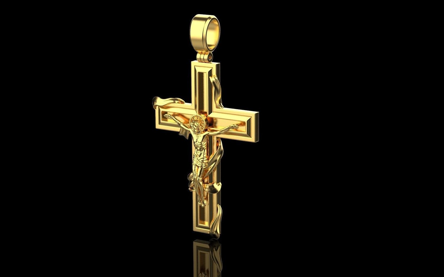 14K Solid Yellow Gold Orthodox Cross Necklace / Crucifix Orthodox Cross Pendant / Unisex Religious Necklace 45mm X 24mm / Gift for Her - JewelsnGlitters