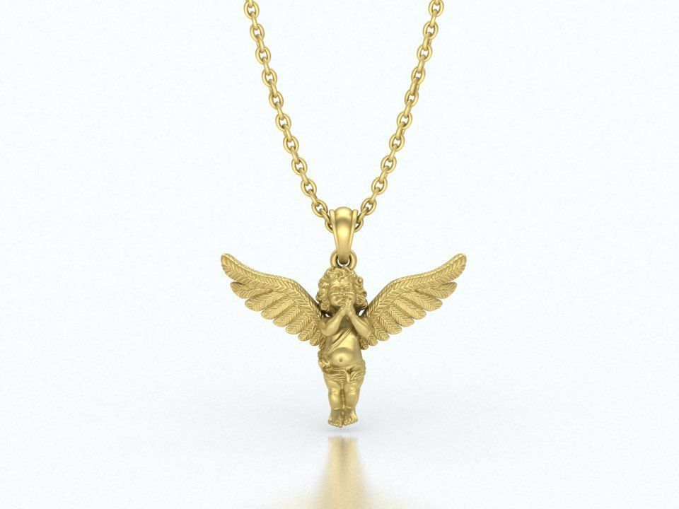 14K Solid Gold Praying Baby Angel Necklace / Gold Praying Angel Pendant / 14K Gold Angel Necklace for Her / Solid Gold Praying Angel for Her (Copy)