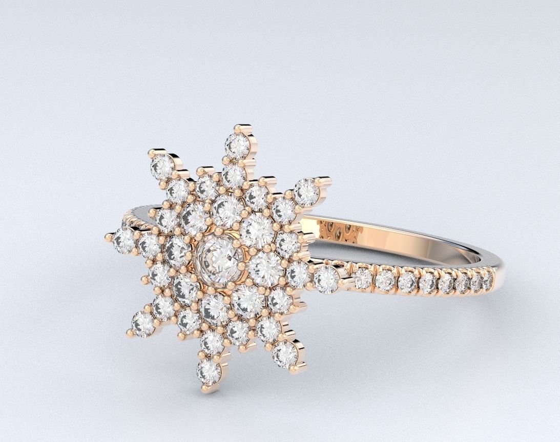 14K Solid Gold Snowflake Diamond Wedding Ring / GoldSnowflake Diamond Ring for Her / Solid Gold Diamond Ring with Snowflake Design