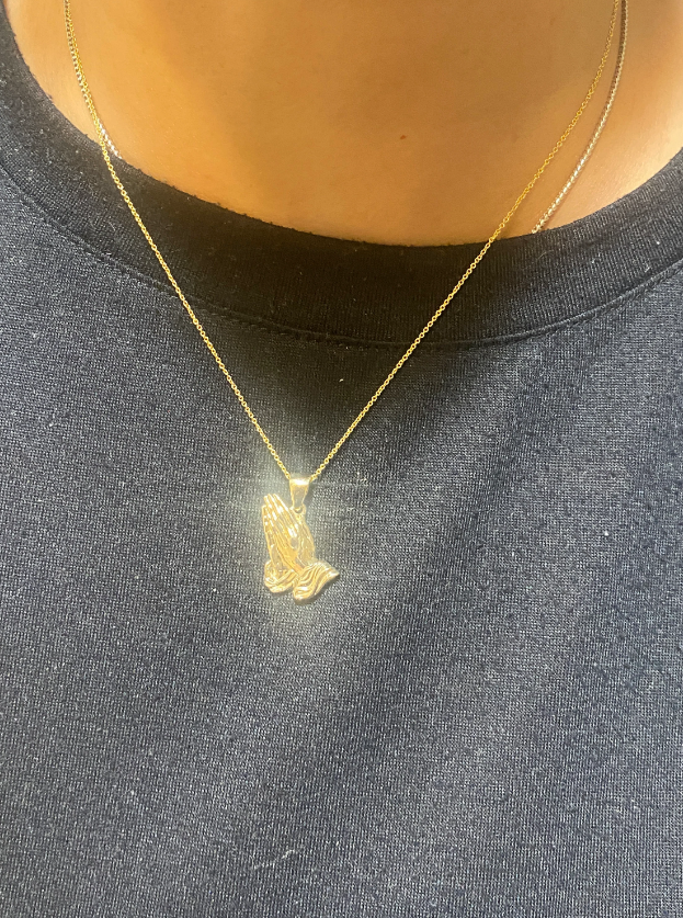 14k Solid Gold 3D Praying Hands / 14K Praying Hands Pendant/ 14k Solid Yellow Gold Pray Necklace/Gold Hands with FREE Engraving