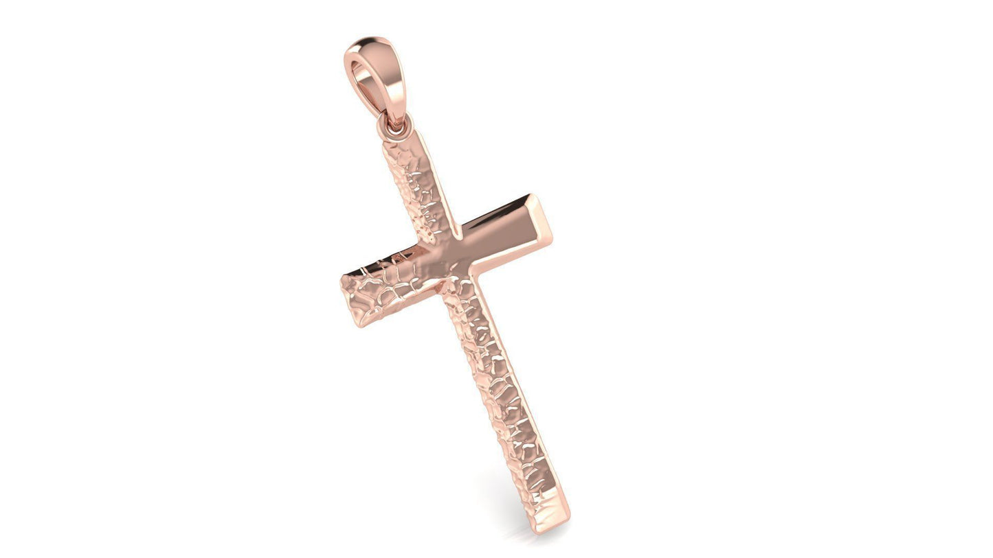 14K Solid Solid Gold Hammered Cross Necklace / Crucifix irregular hammered Pendant / Religious Necklace For Women / For Men 30mm x 16.5mm